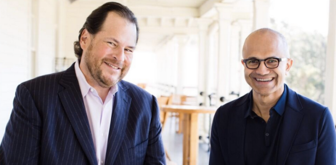 Marc Benioff and Satya Nadella